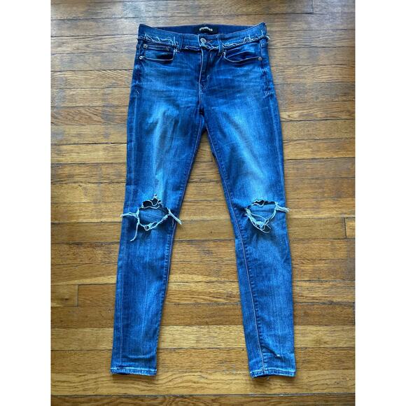 EXPRESS Distressed Stretch Mid-Rise Denim Leggings sz 6R - Picture 1 of 16